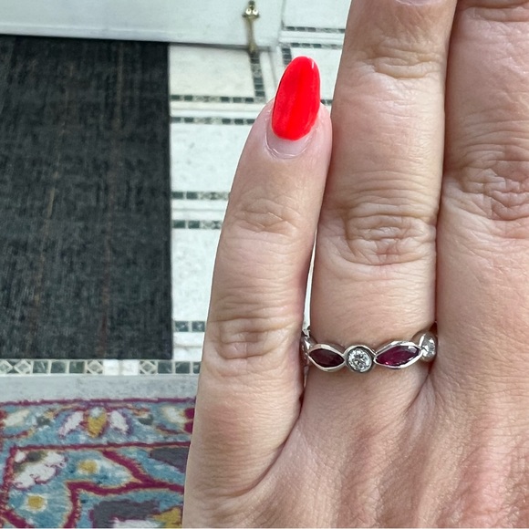 14k White Gold Diamond & Ruby Eternity Band Ring - Picture 6 of 8